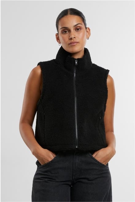 Urban Classics - Short Sherpa Mouwloos jacket - S - Zwart