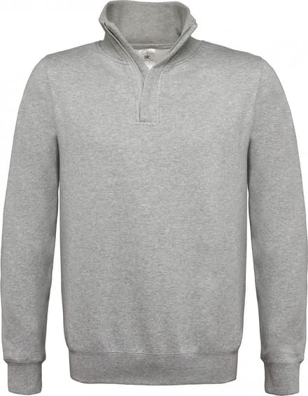 B&C Heren ID.004 1/4 Ritssweatshirt (Heide Grijs)
