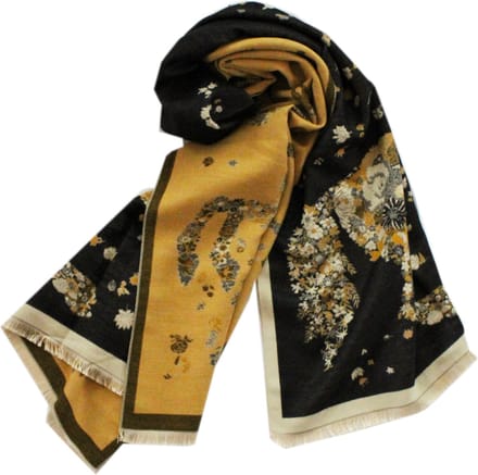 Sjaal Dames - Bloemen - Paarden - Zwart/Geel