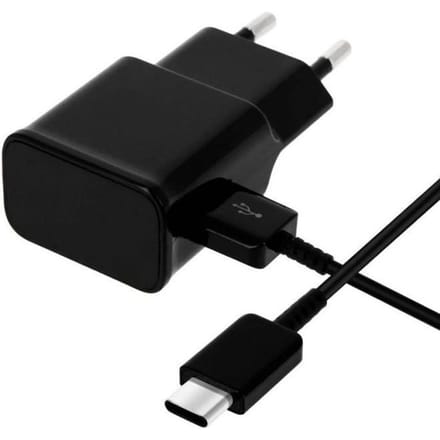Charger + USB-C Cable for Samsung A21S - A31 - A41 - A51 - A71 - Type USB-C Cable 1 Meter Black Wall Plug Charger Phonillico® zwart