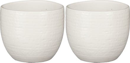 Mica Decorations - plantenpot/bloempot - 2x - wit flakes relief- D14/H12 cm