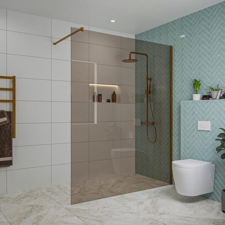 FugaFlow Eccelente Vetro inloopdouche badkamer - 160x200cm - rookglas - wandarm - geborsteld koper
