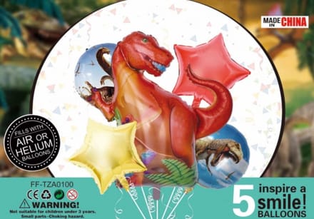 Folieballonnen dino set van 5 ballonnen