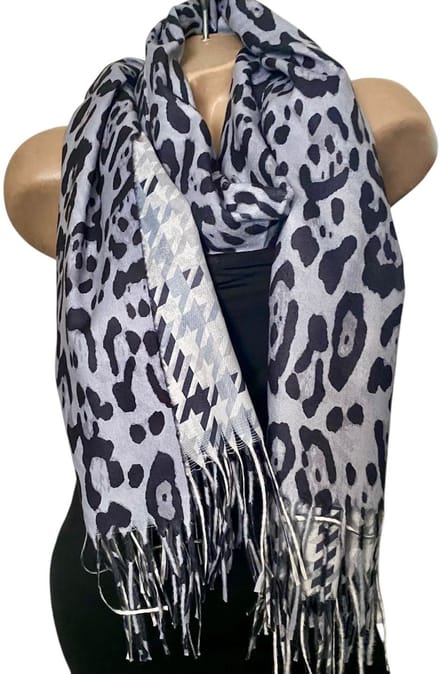Sjaal blok-panterprint herfst/winter grijs