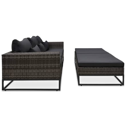 vidaXL - 5-delige - Loungeset - met - kussens - poly - rattan - grijs
