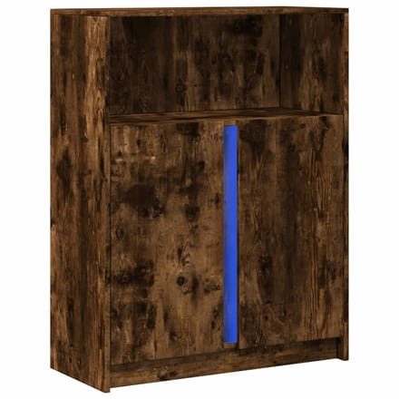 vidaXL - Dressoir - met - LED - 77x34x100 - cm - bewerkt - hout - gerookt - eikenkleurig