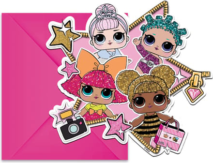Procos - Uitnodigingen - Lol Glitterati - Papier Roze - 6 stuks met envelop.