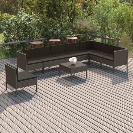 vidaXL - 9-delige - Loungeset - met - kussens - poly - rattan - grijs