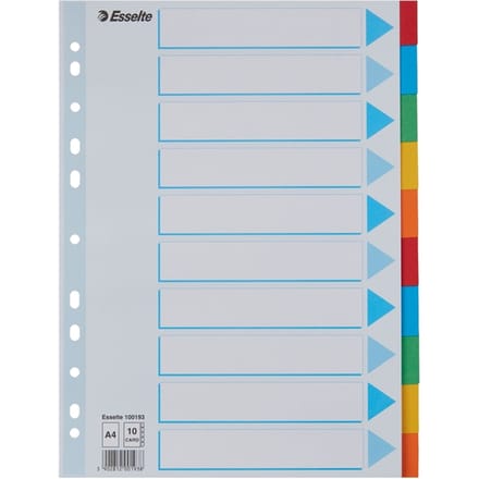 Tabbladen Esselte Standaard A4 10-delig karton 11-rings met voorblad assorti