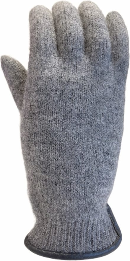 Handschoenen dames van 100% wol en met echt leren randje lichtgrijs (L)