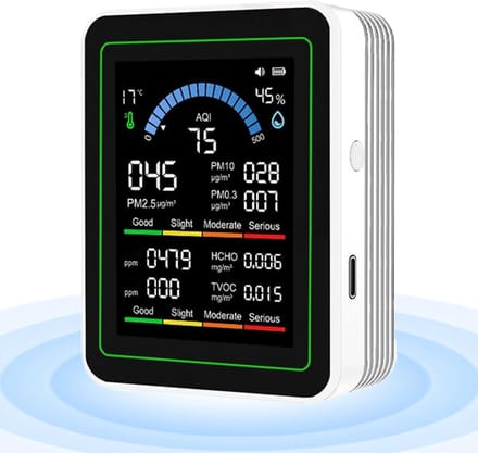 Luchtkwaliteitsmeter - Luchtkwaliteitstester - Binnenlucht Meten - Draagbaar Realtime Meetinstrument - 4.8 x 9.8 x 4.8 cm - Wit