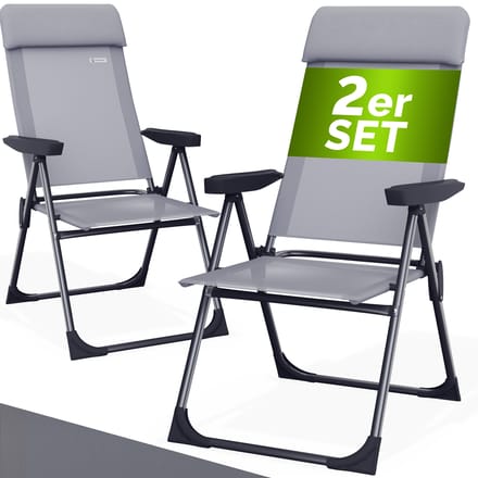Casaria Tuinstoelen 2 Stuks - Opvouwbaar 7 x Verstelbaar – Grijs