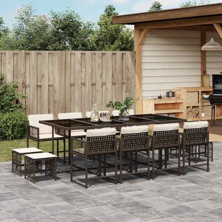 vidaXL - 13-delige - Tuinset - met - kussens - poly - rattan - bruin