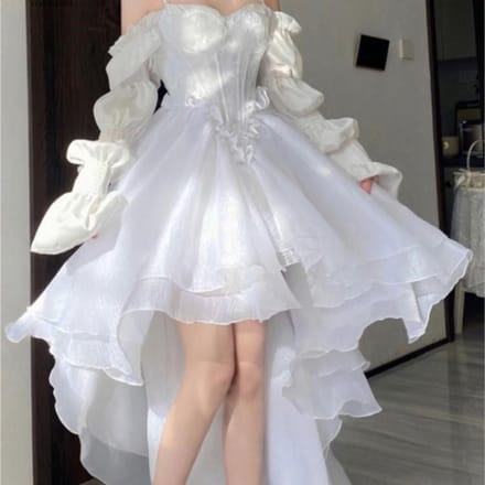 Lente elegante witte off-shoulder sprookjesjurk vrouwelijke chique prinses bladerdeegjurk mesh bladerdeegjurk M wit