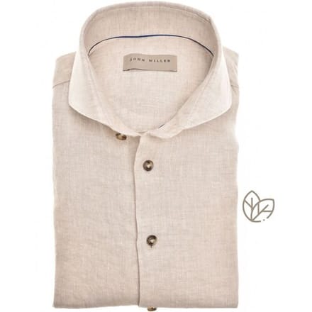 John Miller overhemd beige linnen Tailored Fit cutaway boord