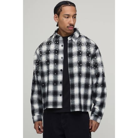 Oversized Boxy Juweel Strass Geruit Overhemd | Black | Size 2XL
