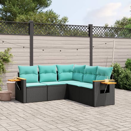 vidaXL - 5-delige - Loungeset - met - kussens - poly - rattan - zwart