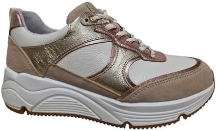 Bridge 26157825 Sneakers Wit Beige Goud Leer en Suede Dames - Wit - 38