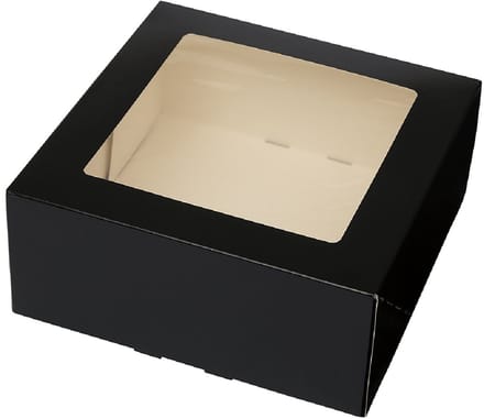 Taartdoos met venster 21x21x9cm. Zwart 50st
