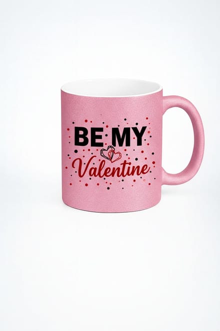 Be My Valentine" Mok - Roze Glitter Valentijn Cadeau met Hartjes