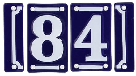 Best for Boots huisnummer 84 met sierrand - Oudhollands - emaille - blauw/wit