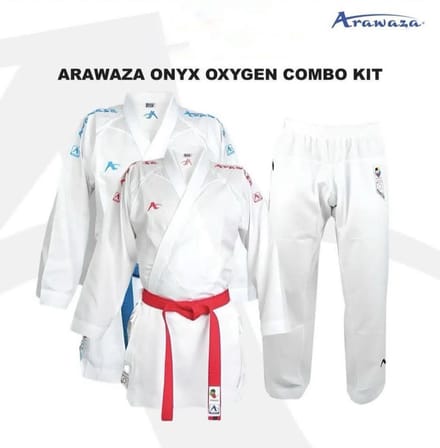 Arawaza kumite-karatepak Onyx Oxygen | Set | WKF-approved | Blauw / Rood (Maat: 190)