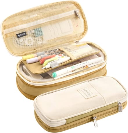 Grote Capaciteit Etui voor School en Reizen - Kaki-Beige Handheld Pen Bag