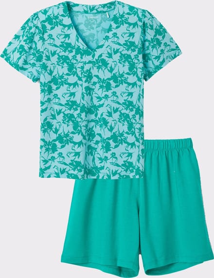 Lords x Lilies Pyjama, blauw-groene bloemenprint - maat S