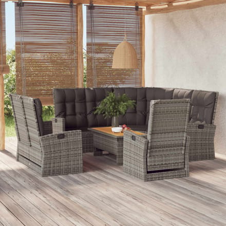 vidaXL - 4-delige - Loungeset - met - kussens - poly - rattan - grijs