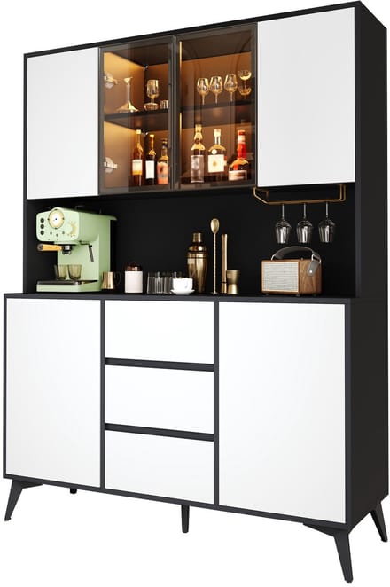 Clruro Vitrinekast - 120 x 40 x 160 cm - met LED en app-bediening - MDF - Wit + zwart
