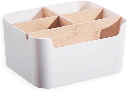Bamboe bureauorganizer met 5 opbergvakken - Witte tafelorganizer voor pennen en accessoires