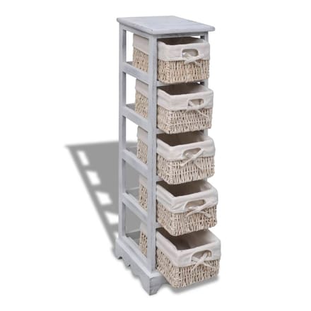 vidaXL - Opbergrek - met - 5 - weefmanden - hout - wit