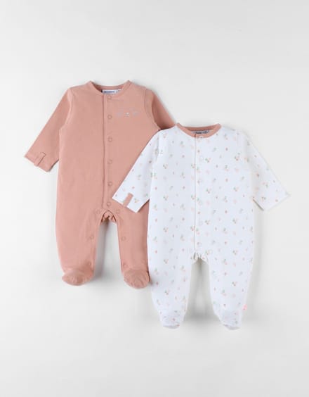 Noukie's - 2 Pack - Pyjama - Meisje - Jersey - Terracotta , ecru met bloemenprint - 3 maand 62