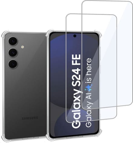 Geschikt voor Samsung Galaxy S24 FE - Hoesje + 2x Screenprotector – Gehard Glas Cover + Shock Proof Case – Transparant