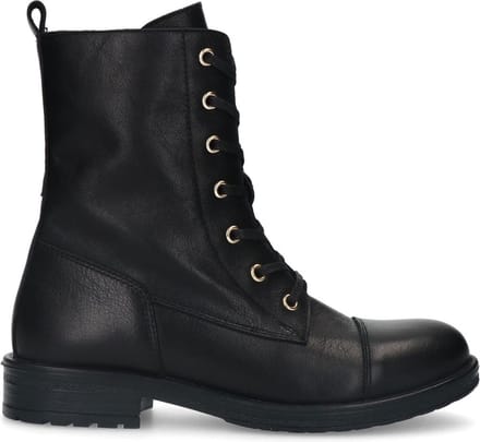 Manfield - Dames - Zwarte leren veterlaarsjes - Maat 36