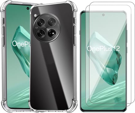 Hoesje geschikt voor Oneplus 12 - 2x Screenprotector Glas - Shockproof Transparant