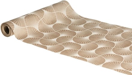 Chaks Tafelloper op rol - 2x - ginkgo print - beige - 28 x 300 cm - polyester