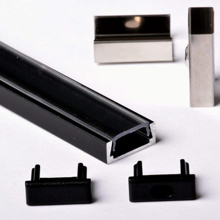 3 Meter Aluminium Profiel voor LED Strips met Afdekking - Zwart - 15x6mm