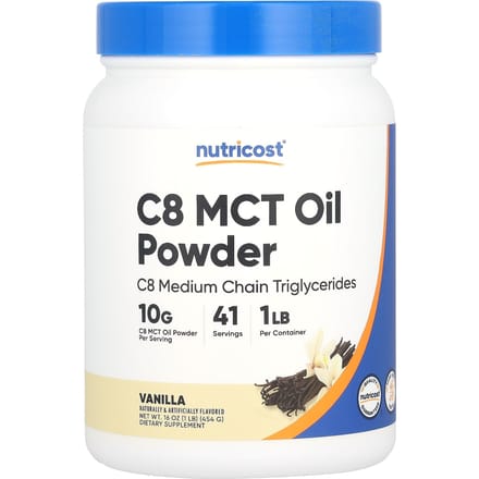 Nutricost, C8 MCT-oliepoeder, vanille, 450 gram (454 gr)