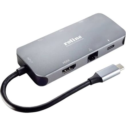 ROLINE USB-C Multiport Docking Station, 4K HDMI, USB-A, USB-C, PD, LAN
