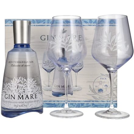 Gin Mare Mediterranean Gin 42,7% Vol. 0,7l in geschenkverpakking met 2 Bril