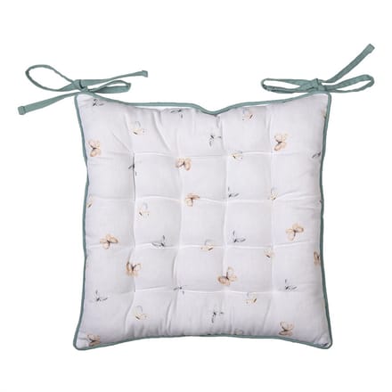 Clayre & Eef Stoelkussen Foam 40x40 cm Wit Groen Katoen Bloemen