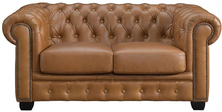 Vente-unique Chesterfield 2-zitsbank BRENTON 100% buffelleer - Vintage caramel
