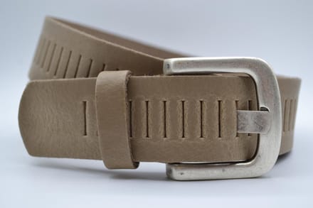 Taupe Glad Leren Riem – Nederlands split leer - Heren Dames Unisex - Taille maat: 85 cm - Totale lengte: 100 cm - Merk: Scotts Bluf