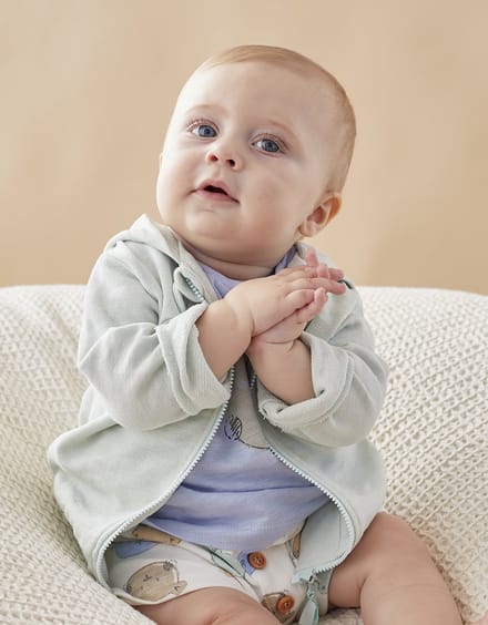 Bio katoenen sweatervest met kap, pistache groen