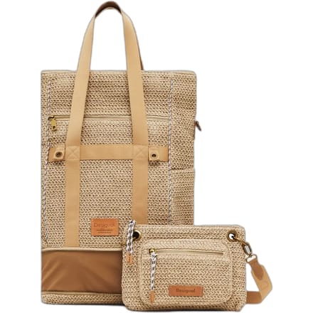 Desigual schoudertas rugzak Raffia Voyager Backpack Natural beige