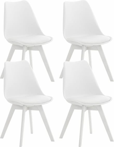 CLP Set van 4 Eetkamerstoelen Linares - met rugleuning - beukenhouten frame - Kunststof/wit/wit