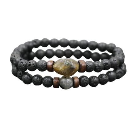 Marama - armbanden set Venice Lavastone - set van 2 - edelsteen - herenarmband