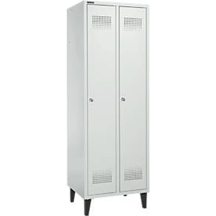 Schäfer Shop Genius Kledinglocker met poten, 2 compartimenten, 300 mm compartimentbreedte, cilinderslot, lichtgrijs