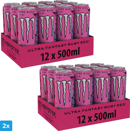 2x Monster Energy - Ultra Fantasy Ruby Red - Suikervrij - Verfrissende smaak (24 blikjes)